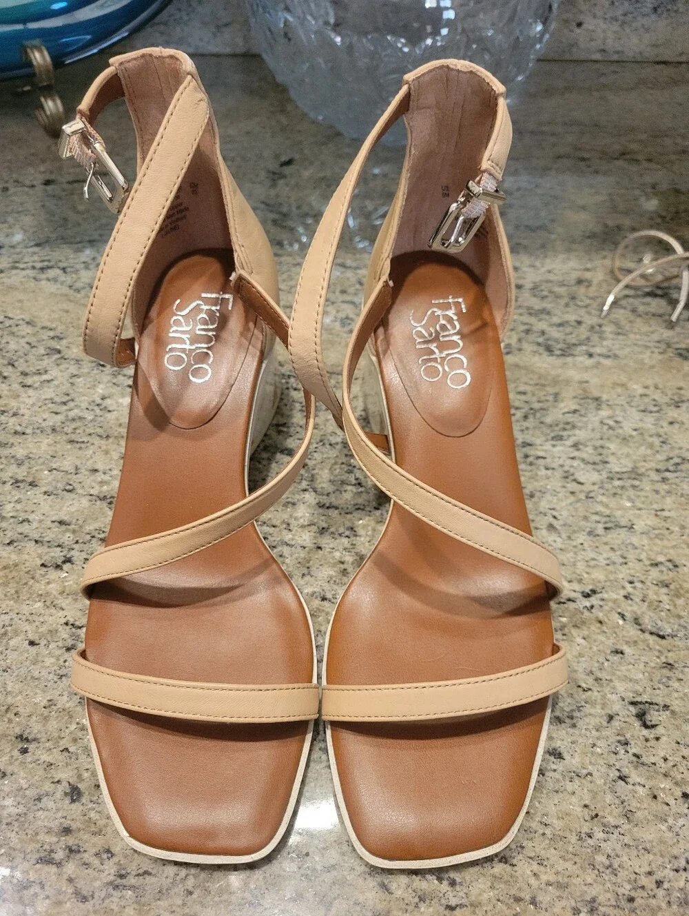 Franco Sarto Nude/Tan Strappy Block Heel Sandals